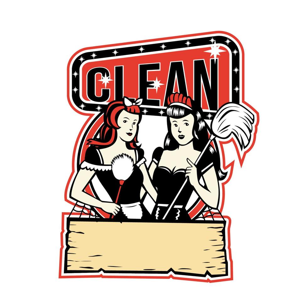 Twin Cleaner Maid Retro vector