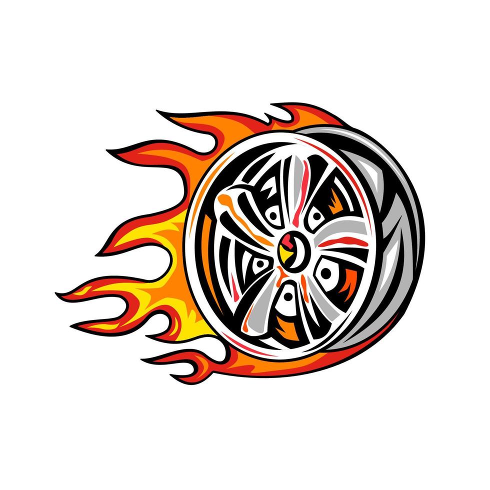 Flaming Wheel Rim on Fire vector