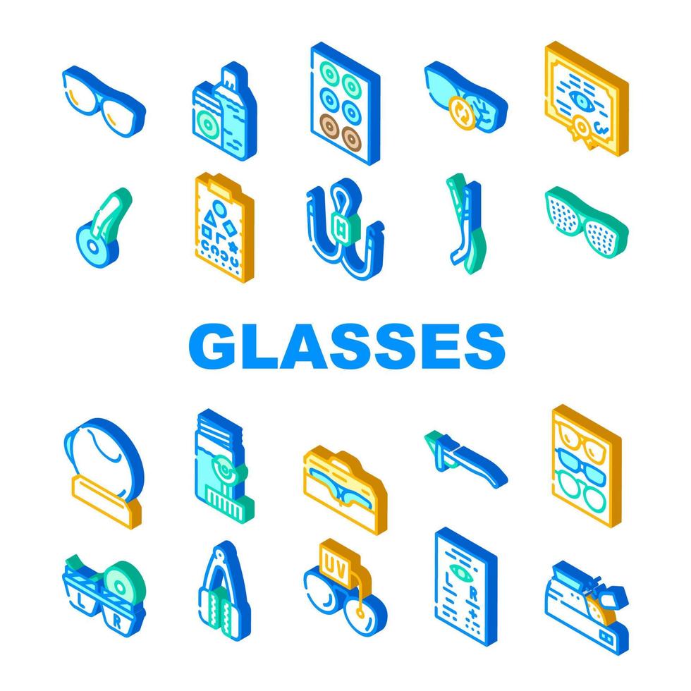 Eye Glasses And Lens Collection Icons Set Vector