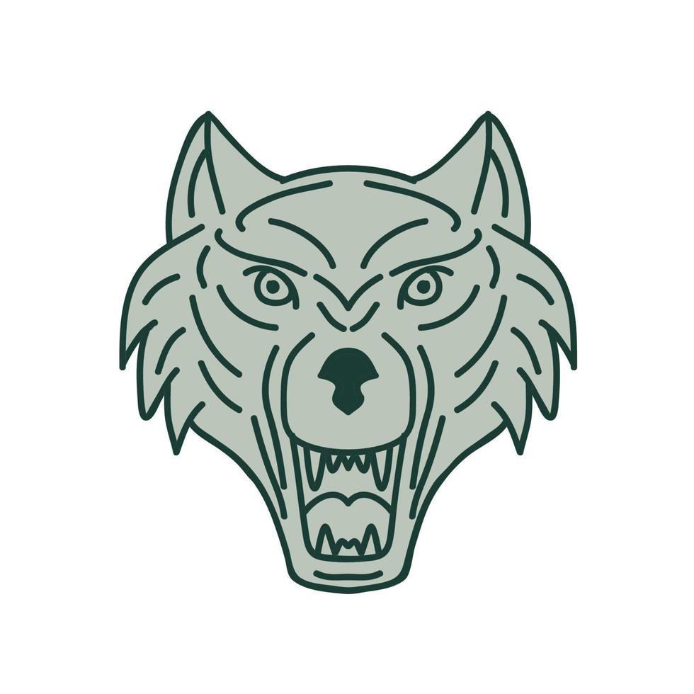 Gray Wolf Head Mono Line vector
