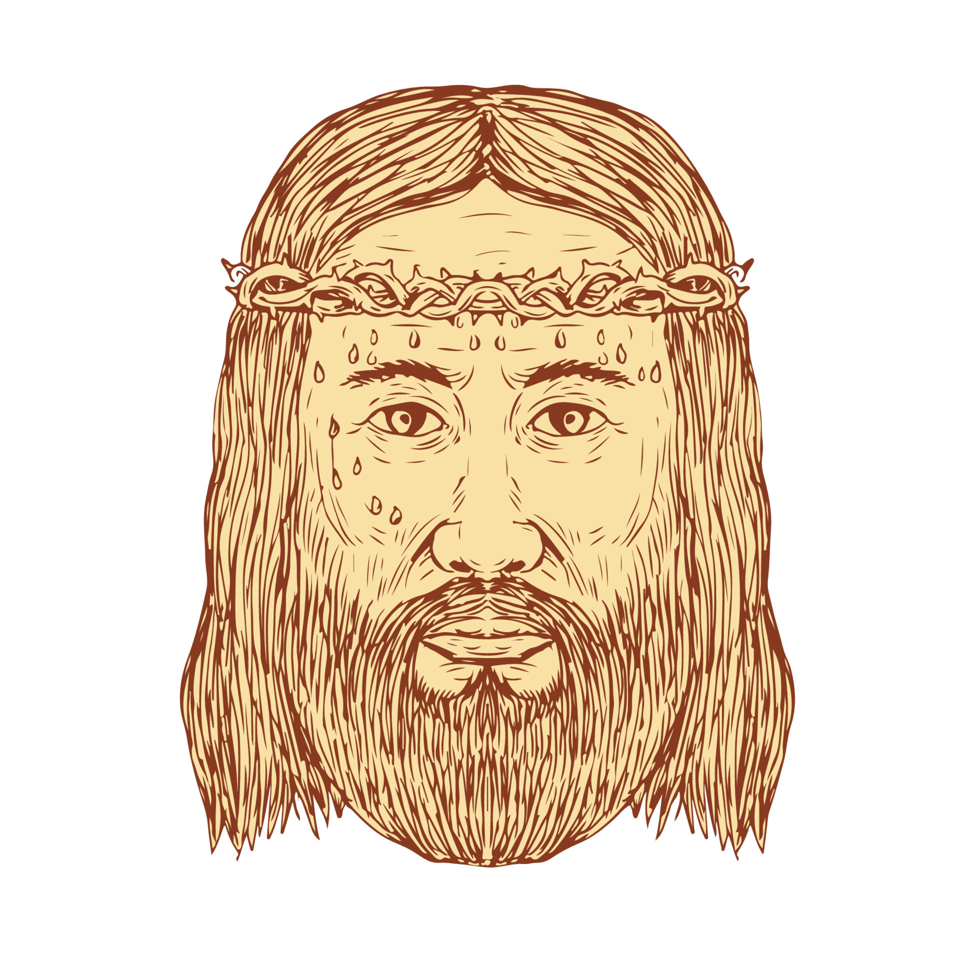 Jesus With Crown of Thorns Face Drawing 8164435 Vector Art at Vecteezy