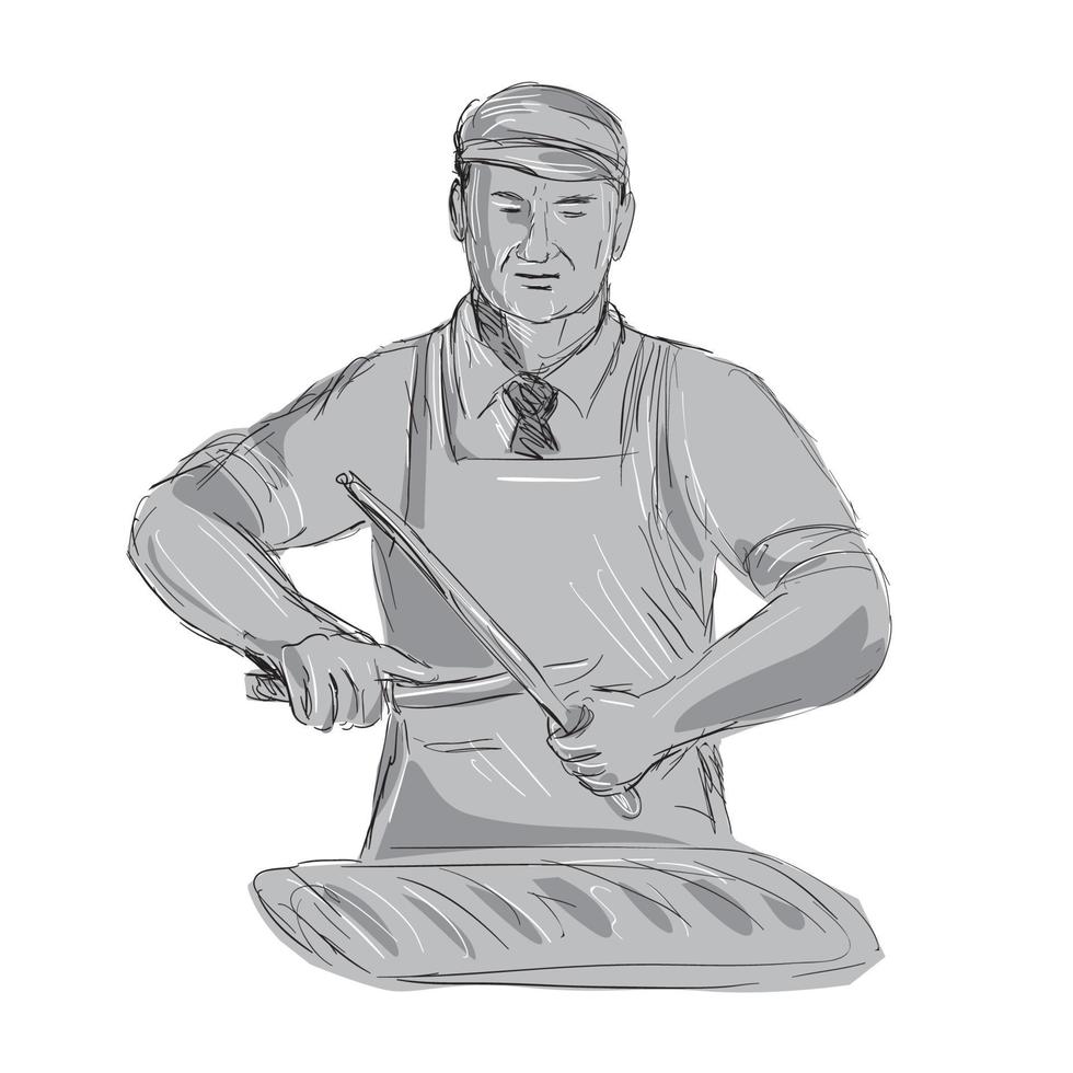 Vintage Butcher Sharpen Knife Drawing vector