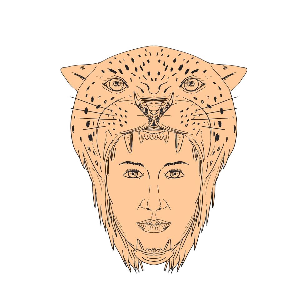 Female Aztec Warrior Jaguar Headdress Drawing vector