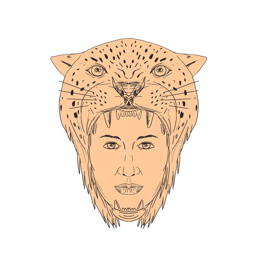 Female Aztec Warrior Jaguar Headdress Drawing vector