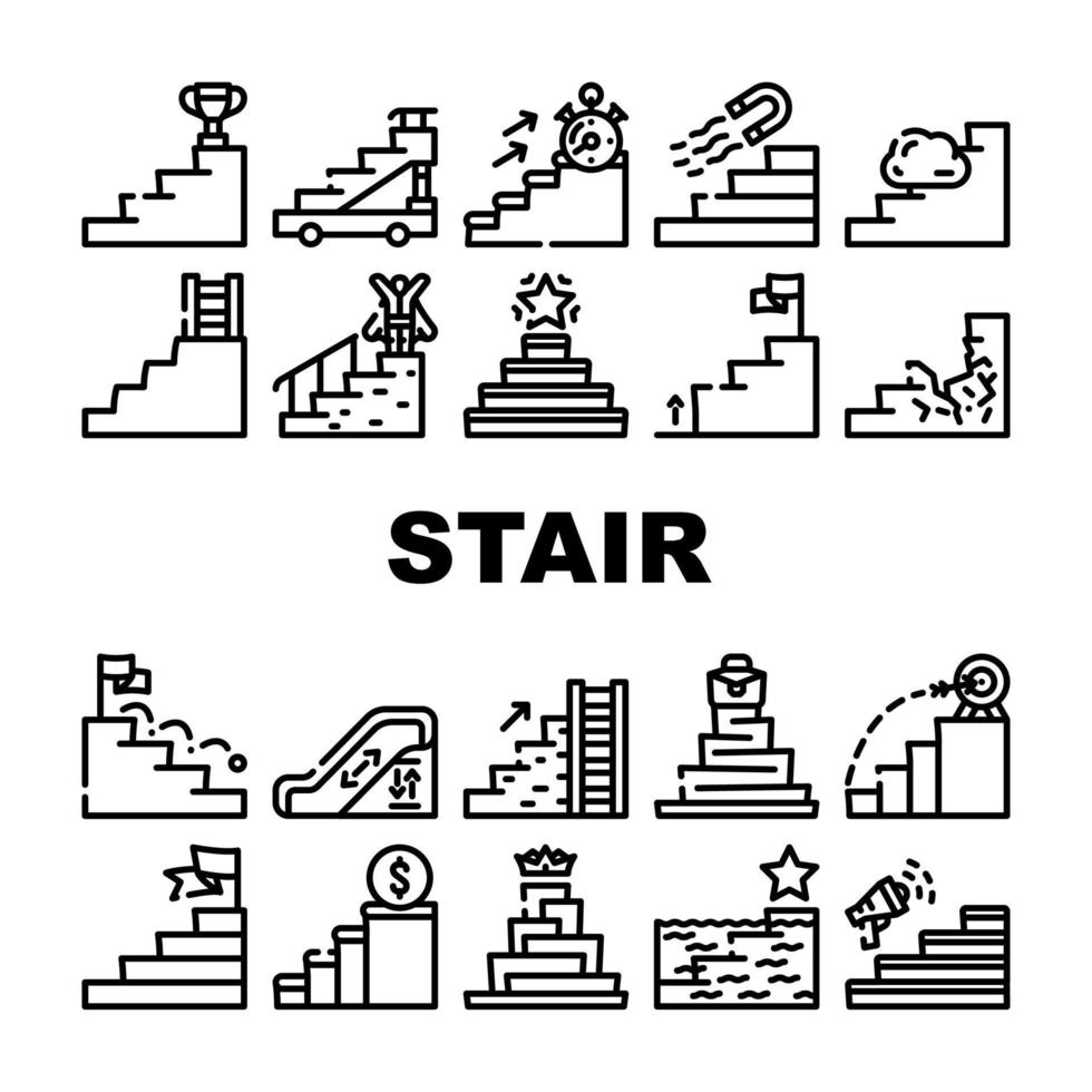 Stair And Achievement Collection Icons Set Vector