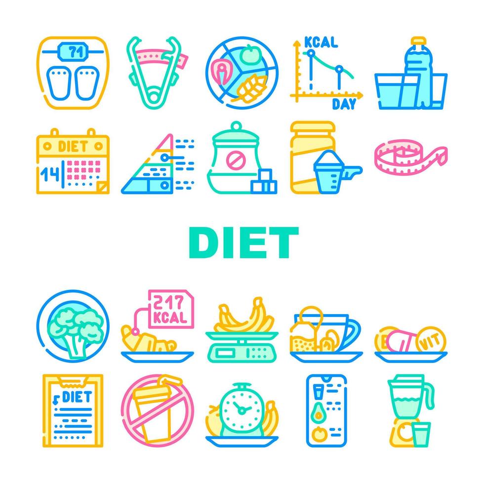 productos dietéticos y colección de herramientas iconos conjunto vector