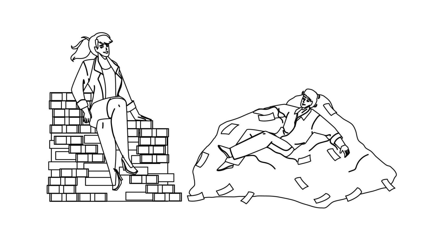 On Heap Of Money Relaxing Businesspeople Vector