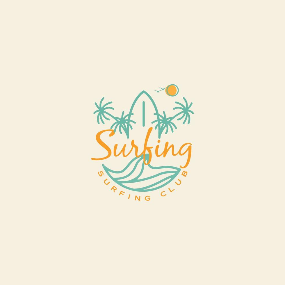 holiday retro logo summer surf line style design vector icon illustration