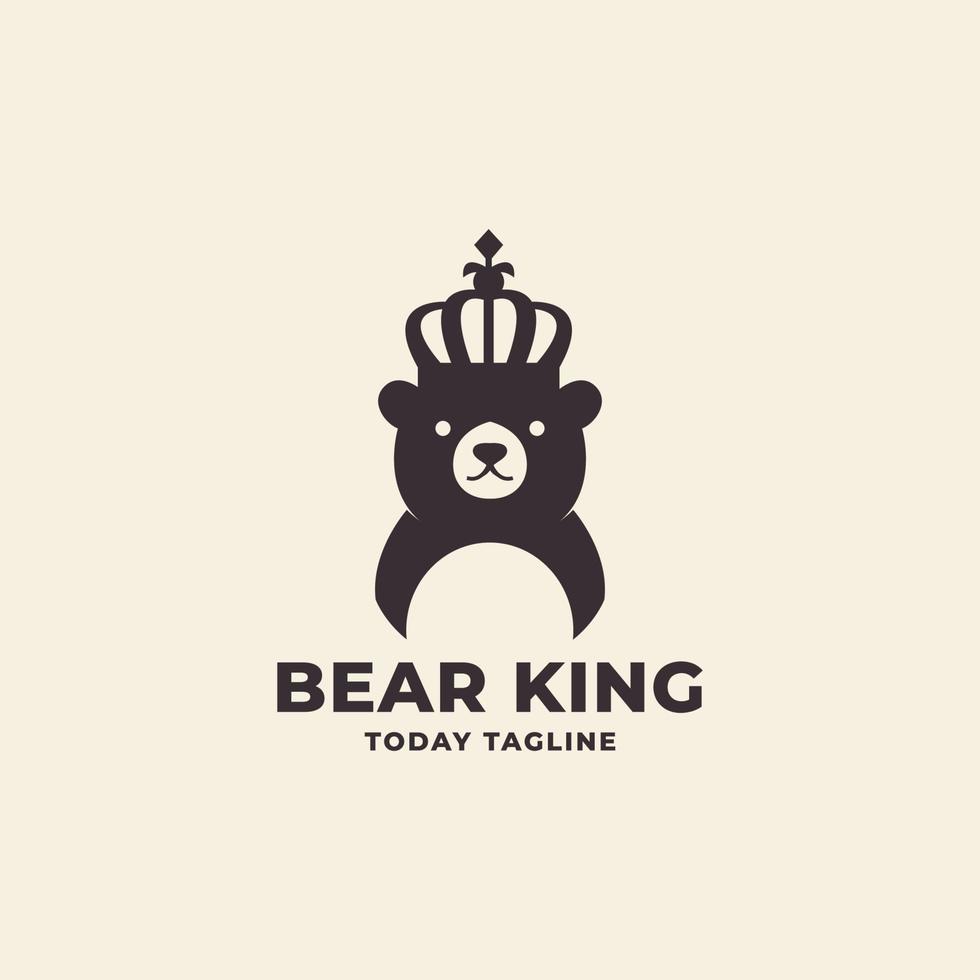 logotipo de oso con un diseño de ilustración de símbolo de icono de vector de corona