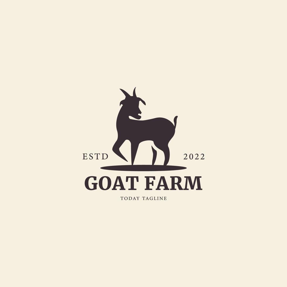 silueta de logotipo de cabra para el diseño de ilustración de símbolo de icono de vector de estilo retro de negocio agrícola