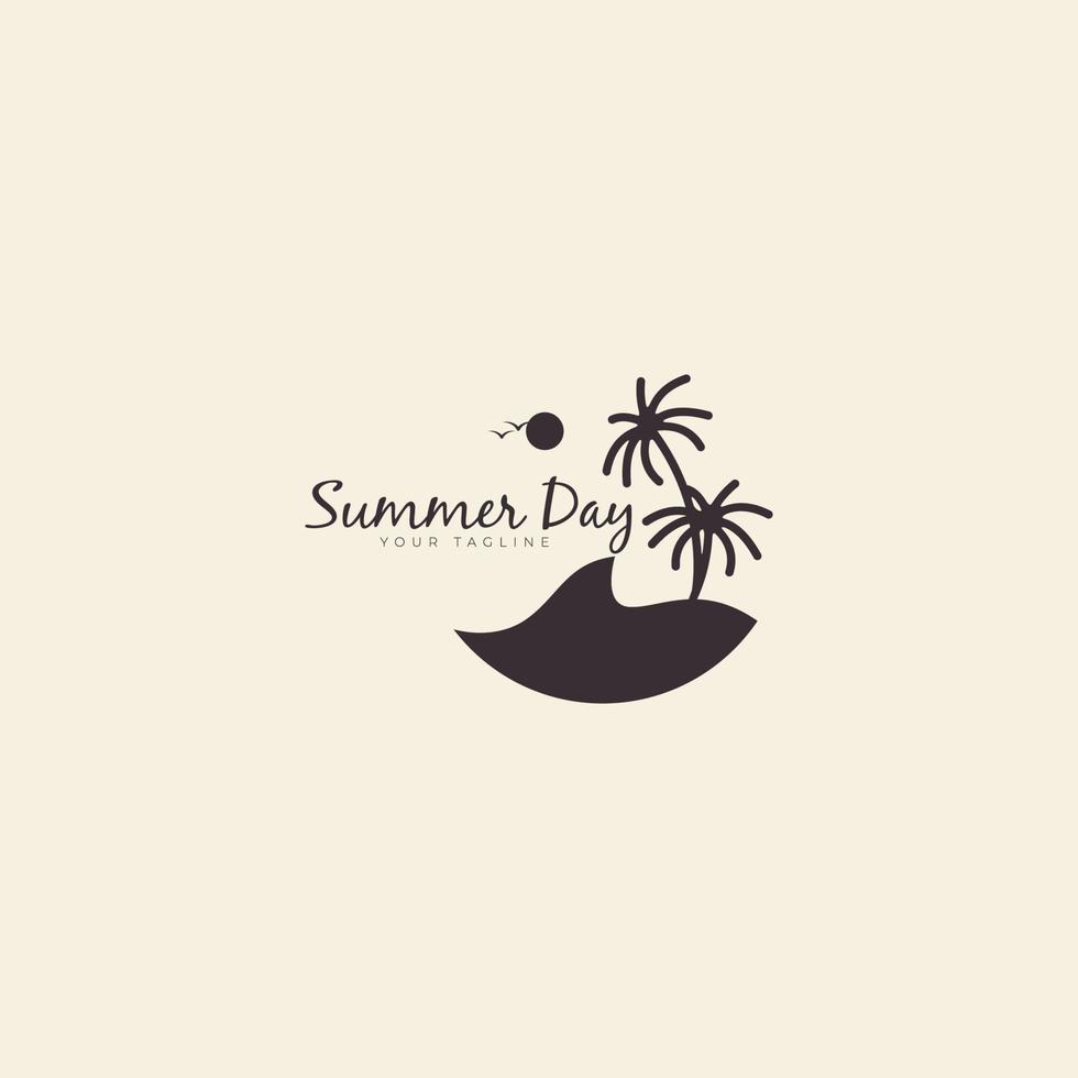 vacaciones verano playa olas cocoteros logo vector icono símbolo ilustración diseño