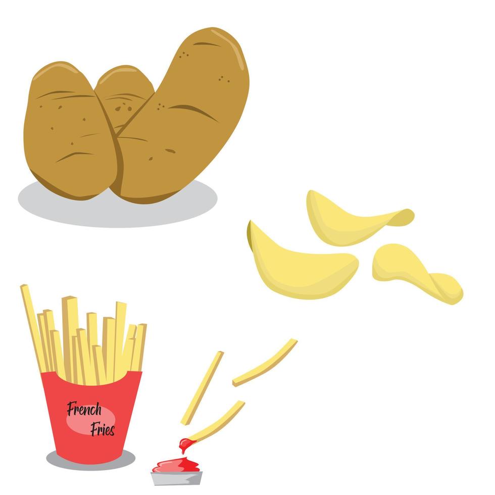 Potato french fries and potato chip vector snack