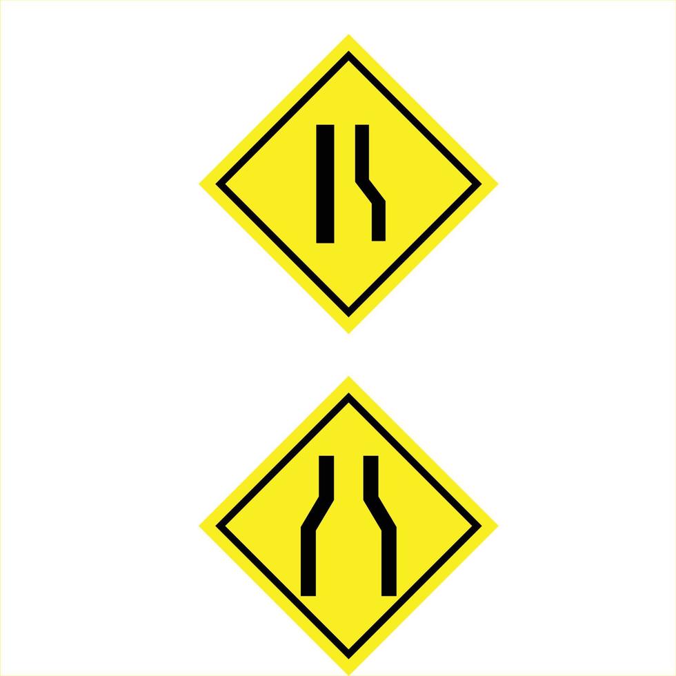 señal de tráfico amarilla señal de tráfico para carretera más estrecha vector