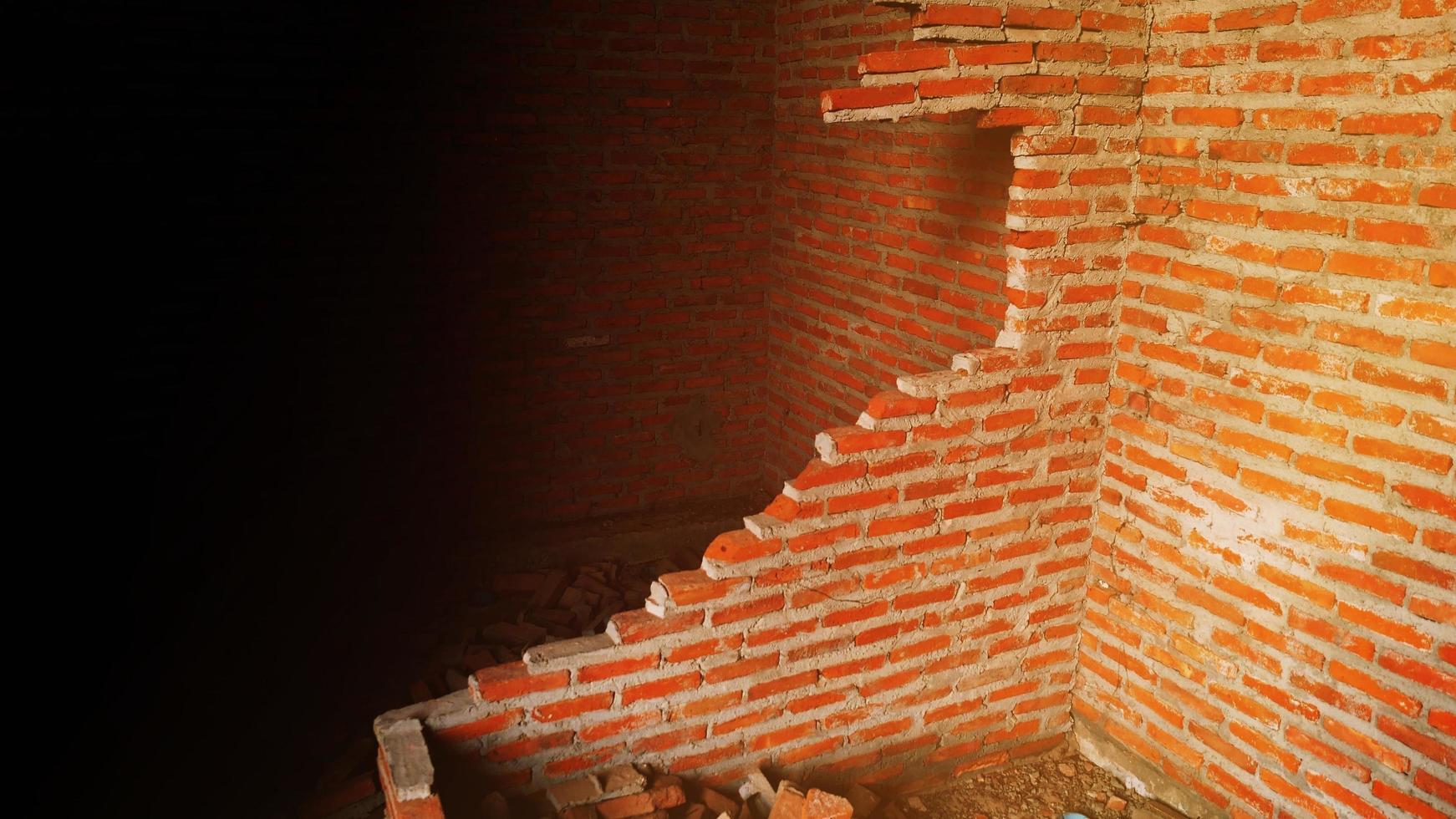 Close-up of the rubble of an industrial building collapsing into a pile of concrete and brick. and the jagged debris caused by the failure of the engineers at the abandoned construction. photo