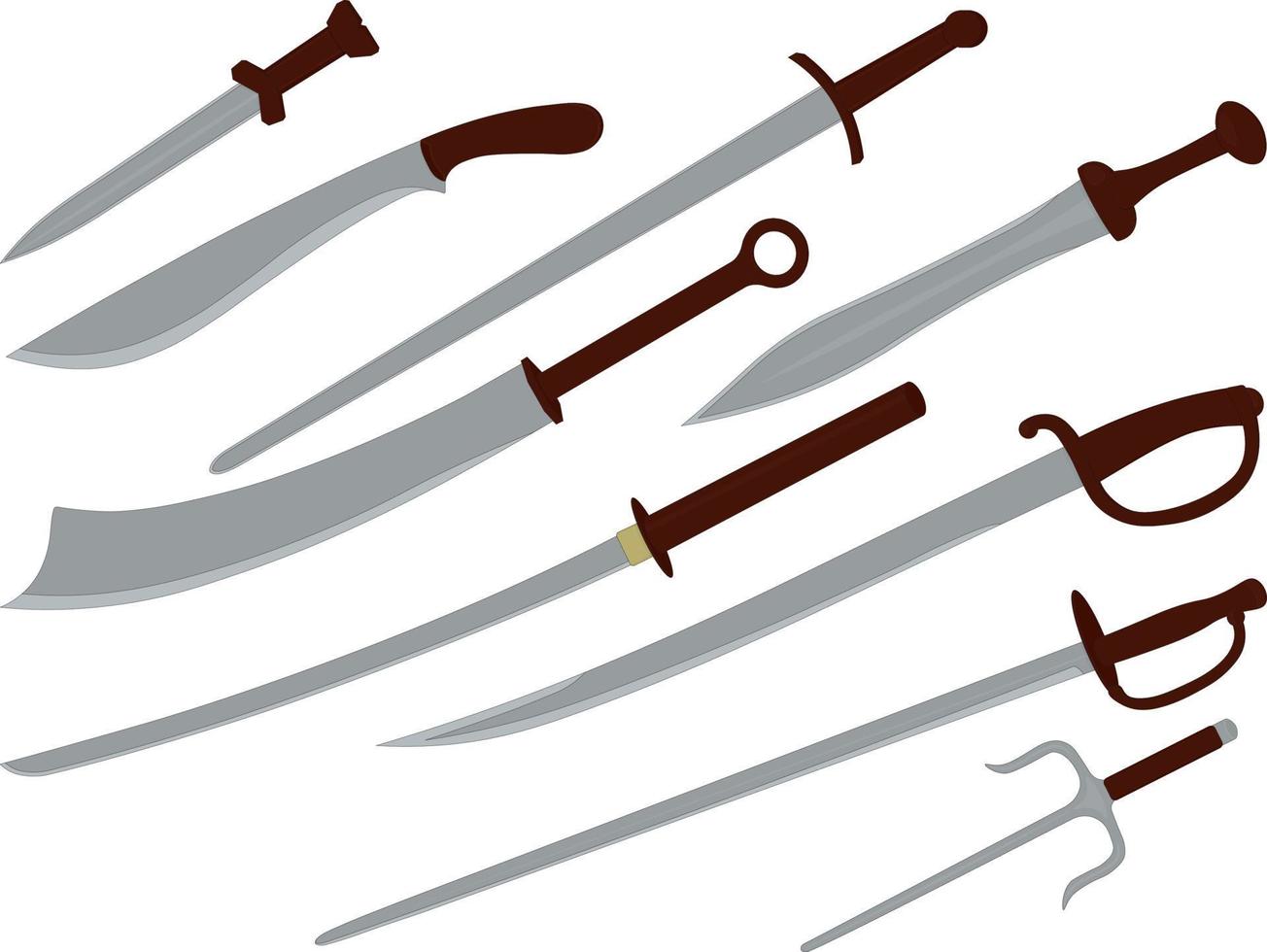 Cold cutting and slashing weapon collection vector illustration