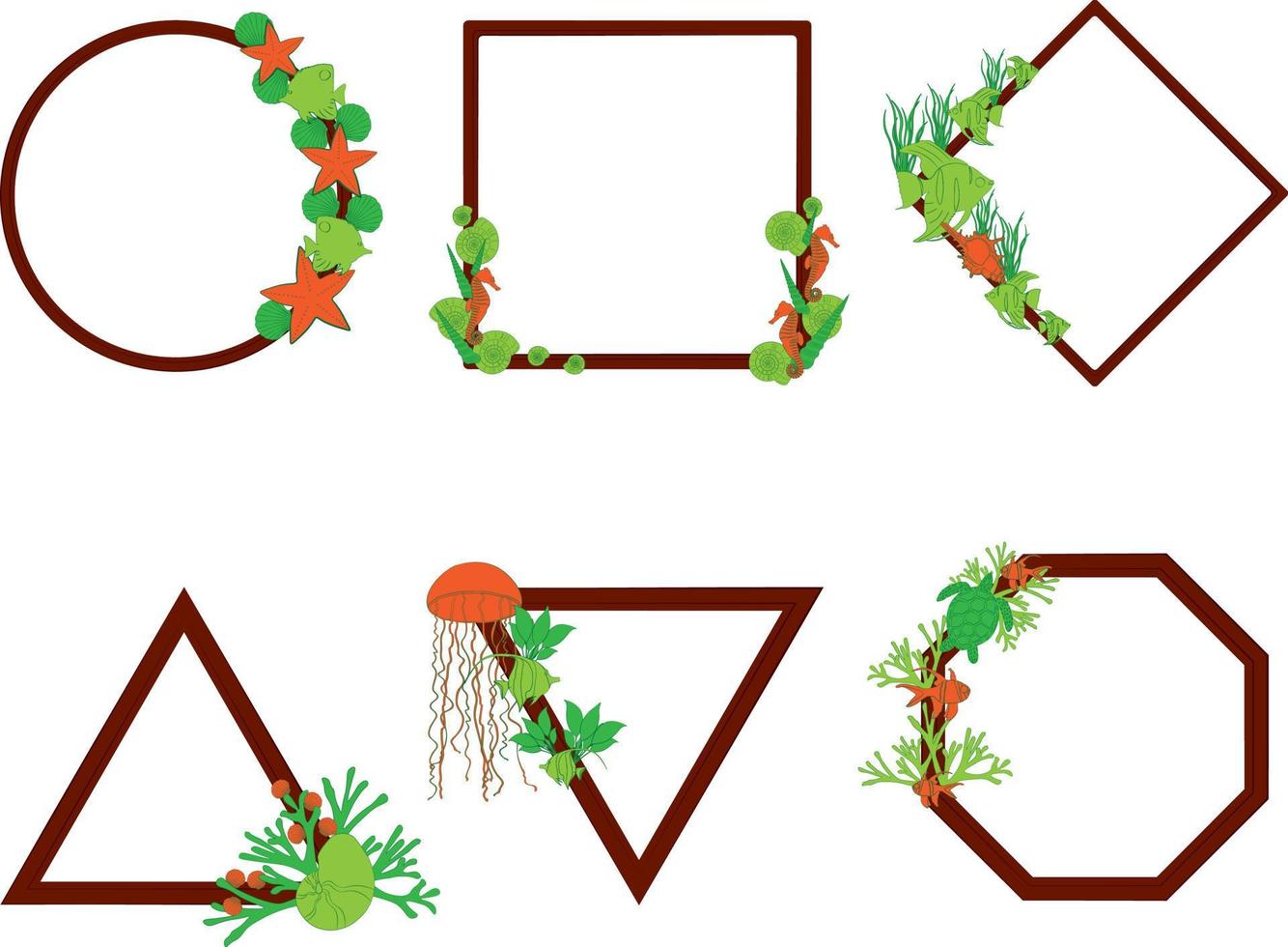 Marine style geometric shape frames collection vector illustration