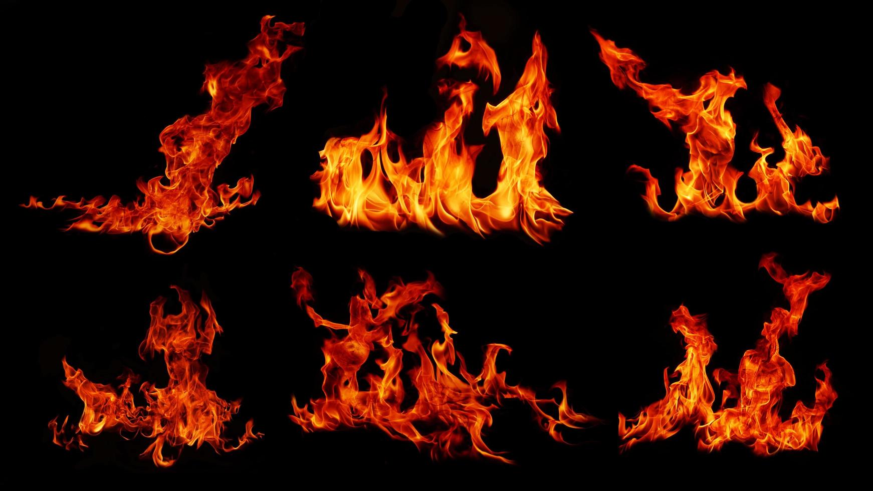 una colección de 6 imágenes de llama. textura de llama de llama para fondos de fuego caprichosos. llama la carne que se ha quemado de la estufa o de la cocción el peligro se siente abstracto. foto