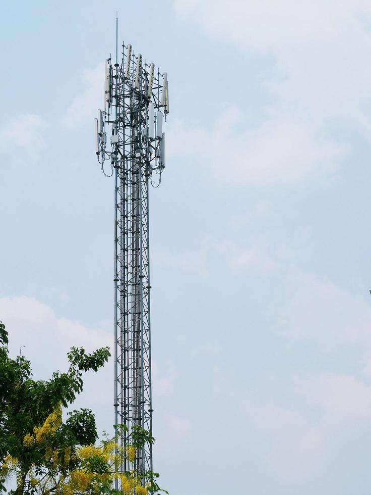 Telephone towers used to broadcast signals at dusk. photo