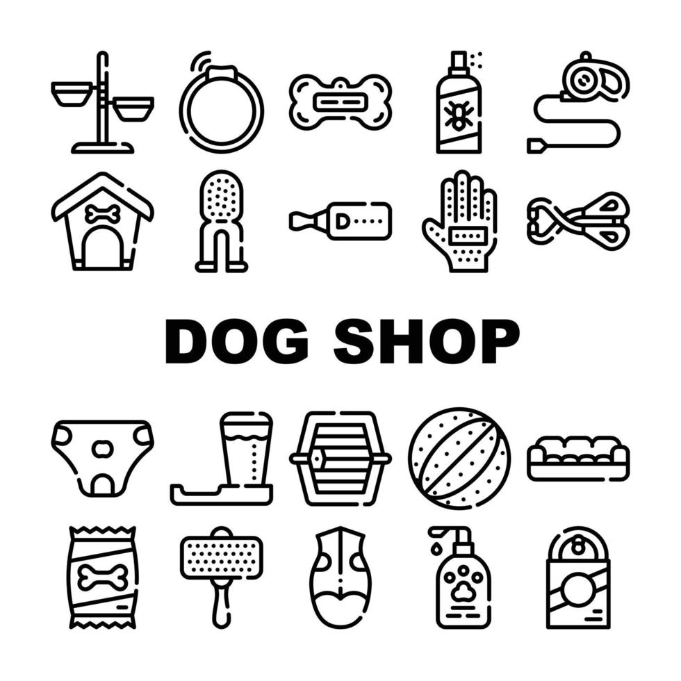 Dog Shop Accessories Collection Icons Set Vector
