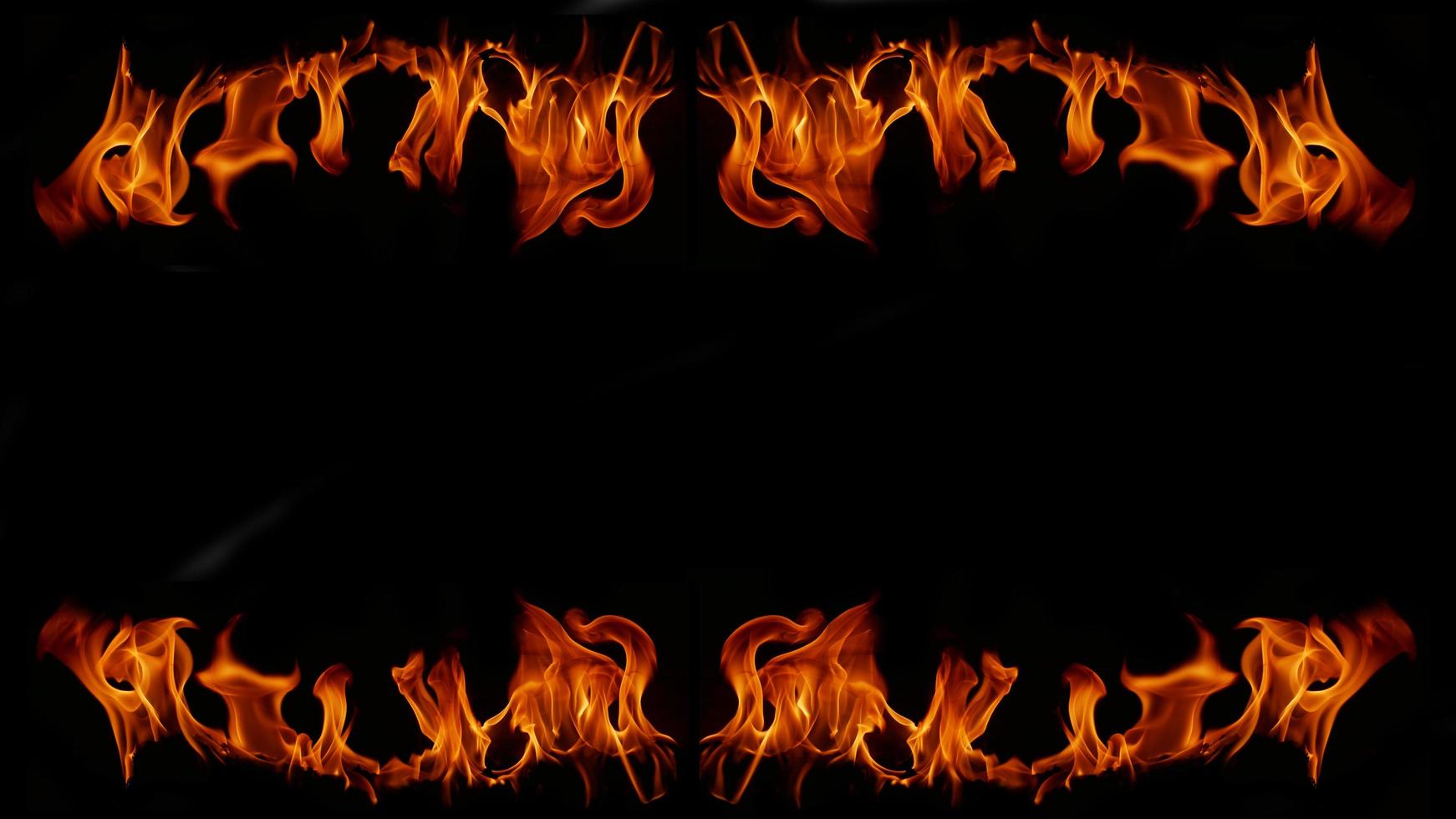 Dangerous hot inferno fire flames photo frame abstract fire squares on black background for design.