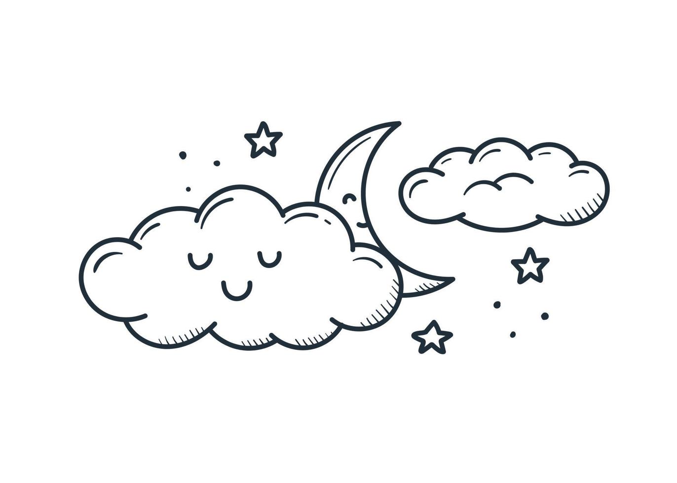 cute kawaii cloud with moon. doodle cartoon style vector