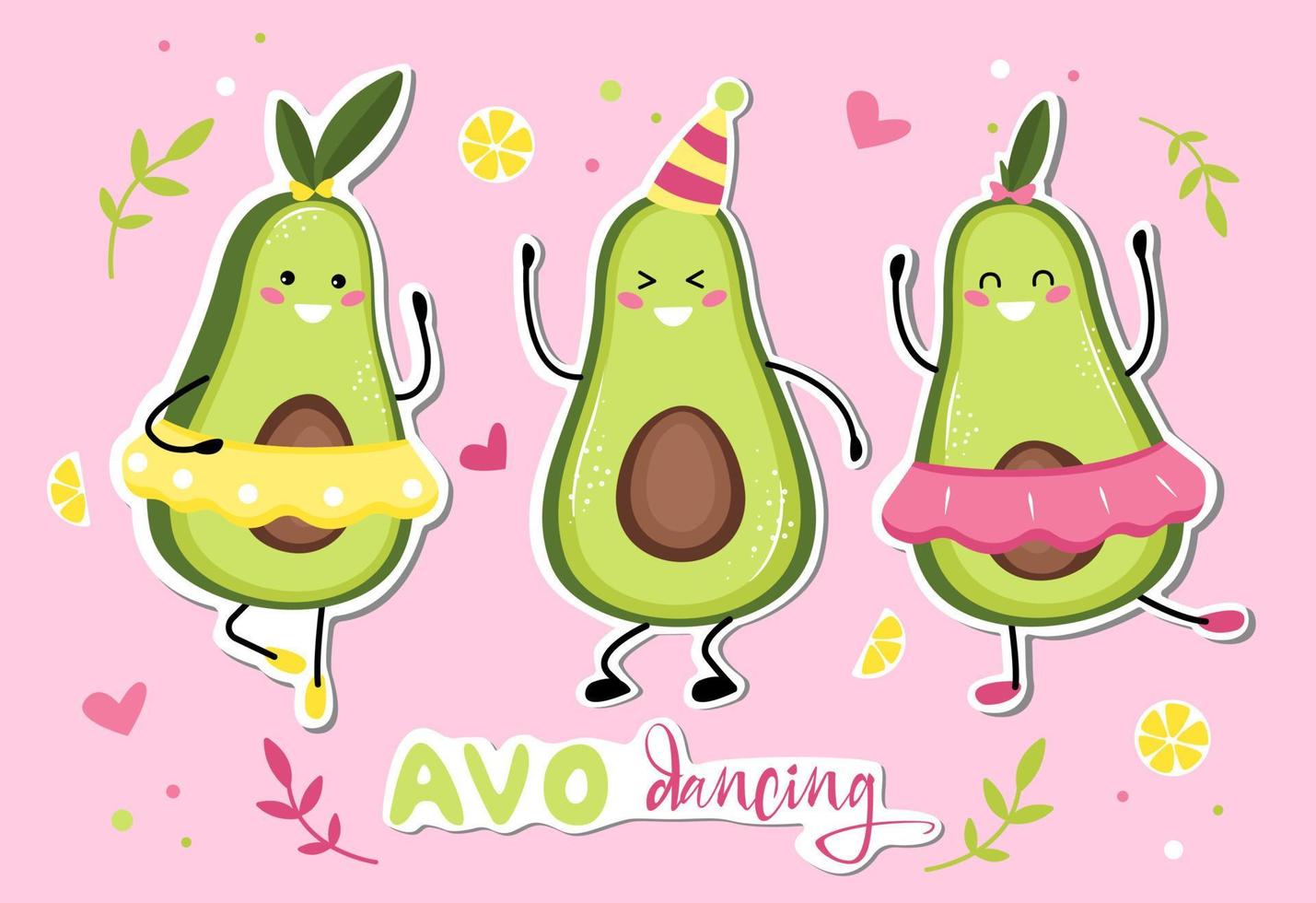 lindo aguacate kawaii con una sonrisa vector