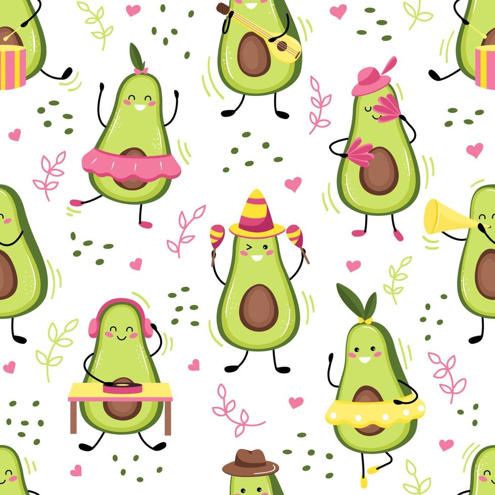 lindo aguacate kawaii con una sonrisa vector