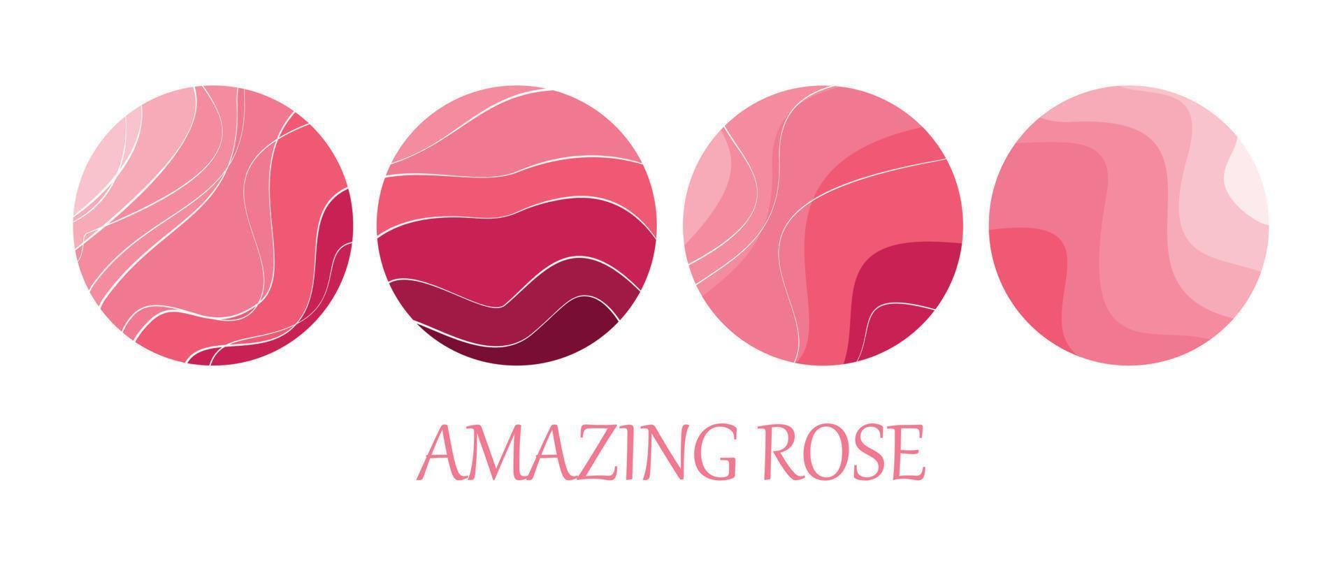 Plantilla de logotipo de rosa asombrosa abstracta. elementos blancos en el patrón de líneas onduladas de tono rosa. colección de vectores. vector