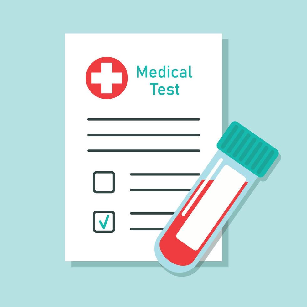 Medical test tube with blood. Form of medical blood test. vector