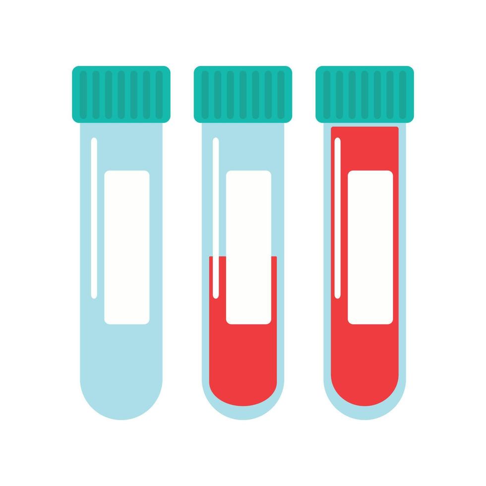 Medical test tubes for blood analysis with labels. Vector illustration in flat minimalist style.