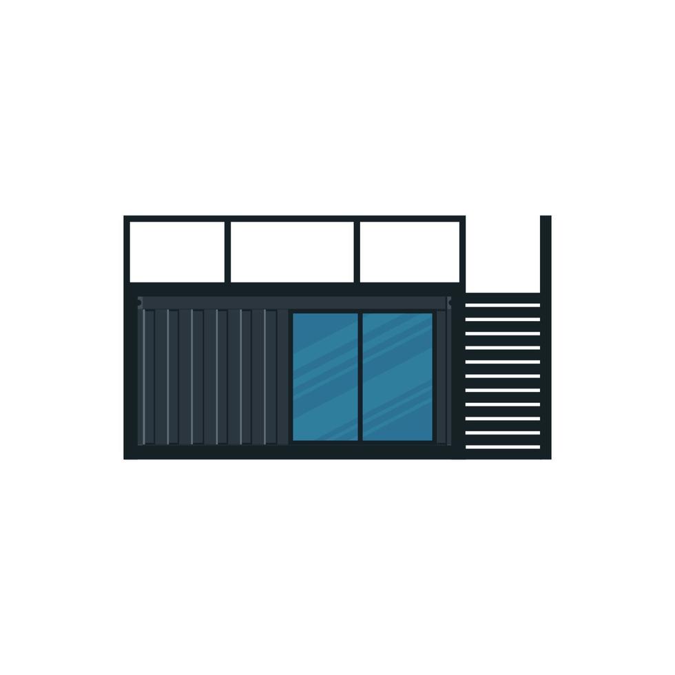 casa de contenedor de carga negro. casa pequeña fuera del contenedor para barco aislado en un fondo blanco. ilustración vectorial vector