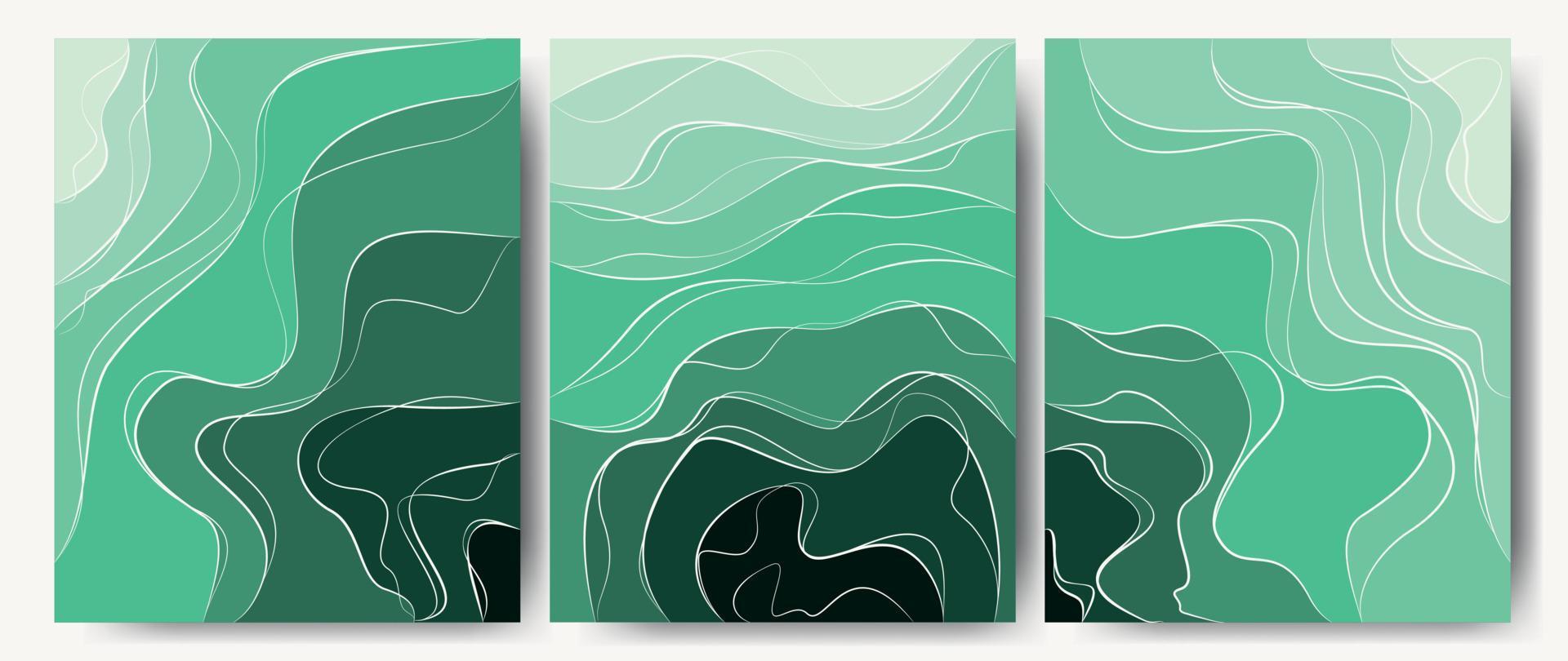 Elegant background with wave line white elements on green shade. 3d paper cut. Vector illustration for design. An amazing greenery.