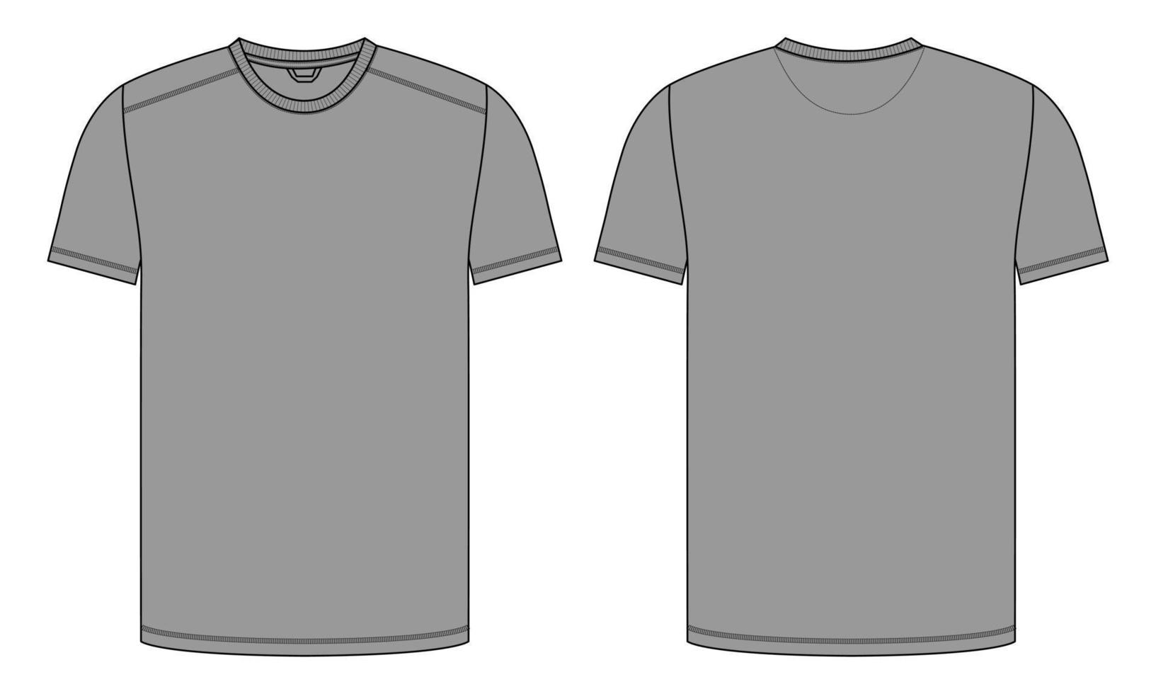 camiseta de manga corta moda técnica boceto plano vector plantilla de color gris