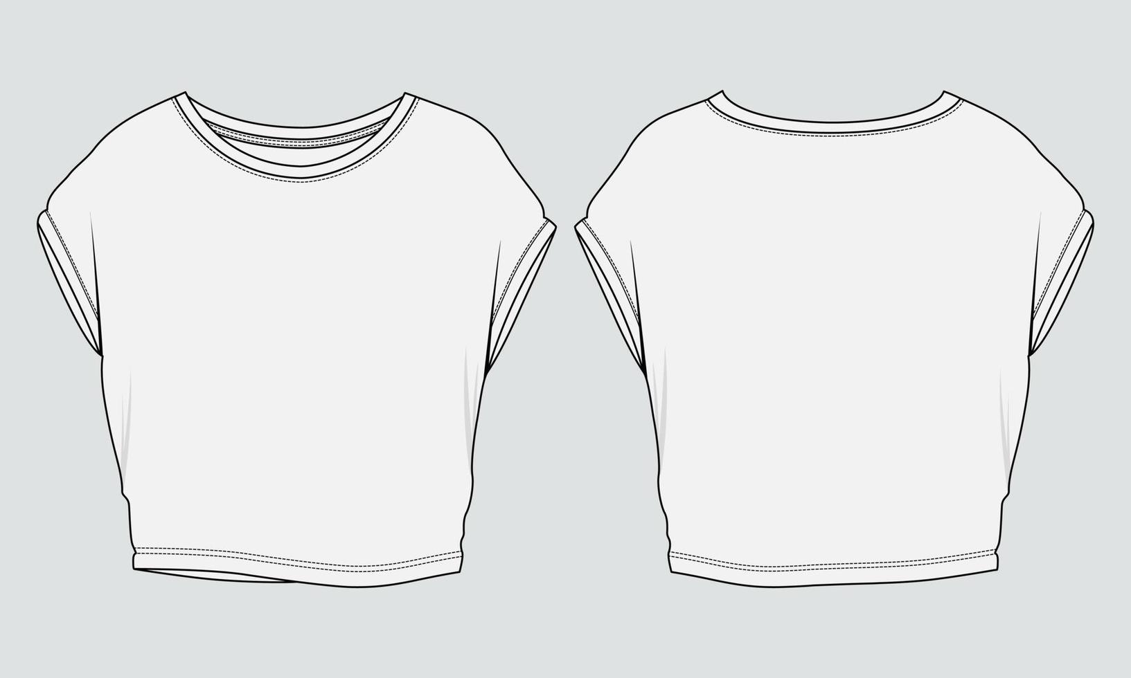 crop tops plantilla de ilustración de vector de boceto plano de moda técnica general para damas