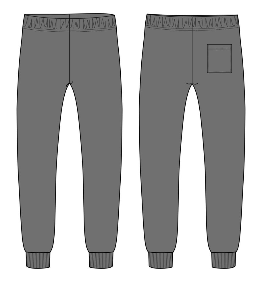 pantalones de chándal moda técnica boceto plano ilustración vectorial plantilla de color gris vistas frontales y traseras vector