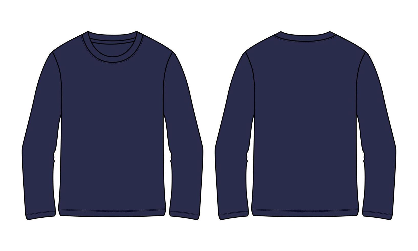 Long Sleeve T shirt Technical Fashion flat sketch Vector illustration navy Color template for Men's and boys