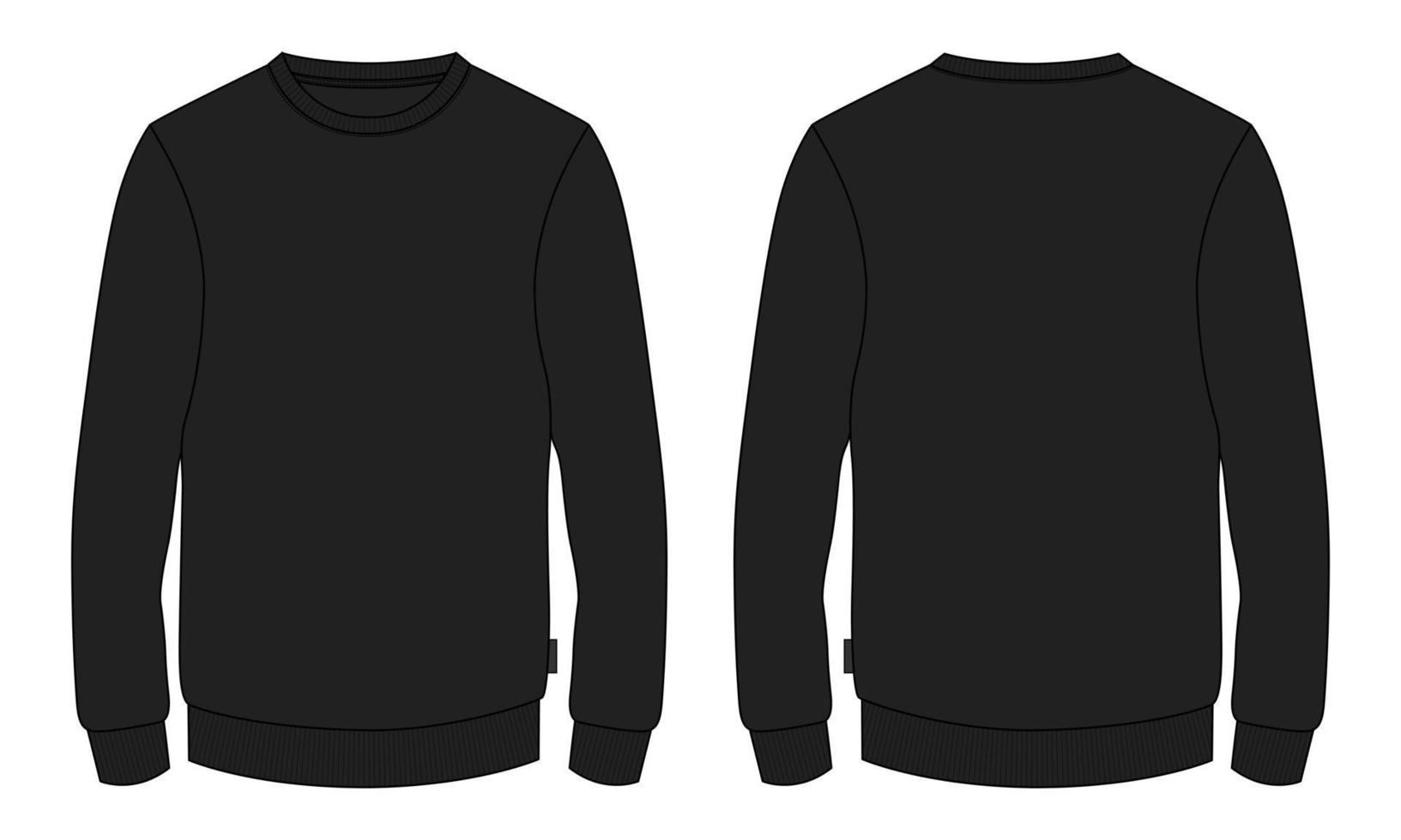 Long sleeve Sweatshirt overall fashion Flat Sketches technical drawing vector black Color template For men's.