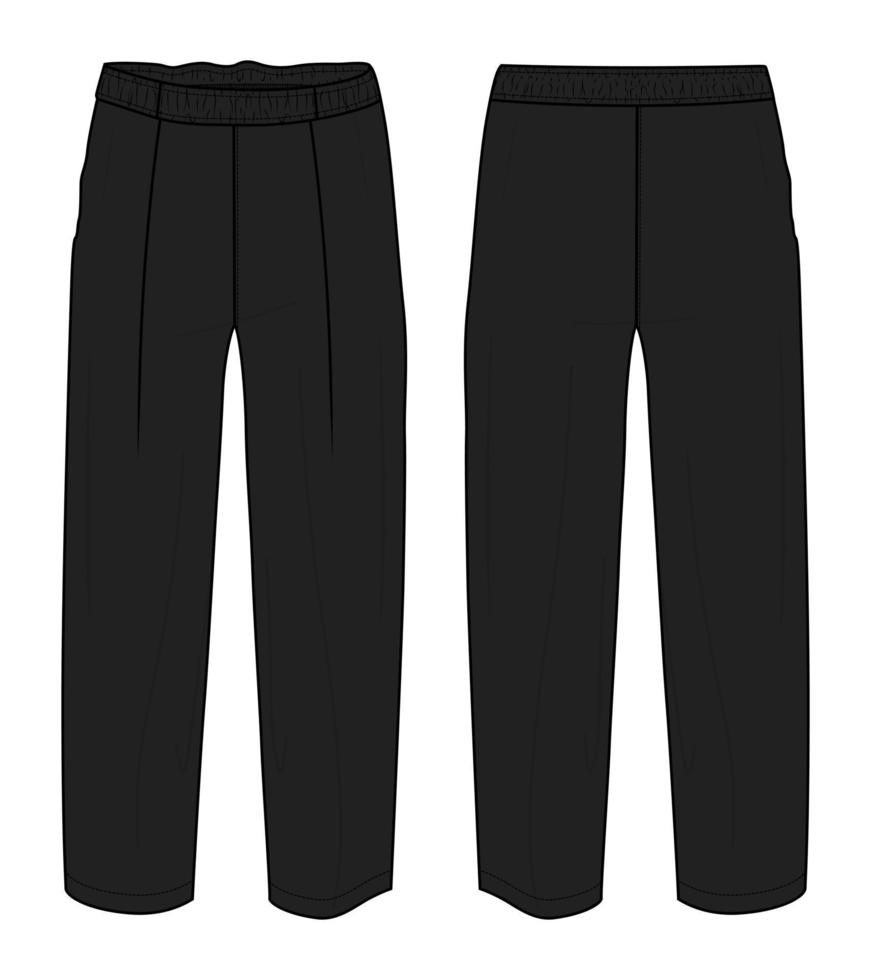 pantalón de pijama de ajuste regular moda técnica boceto plano ilustración vectorial plantilla de color negro para damas vector