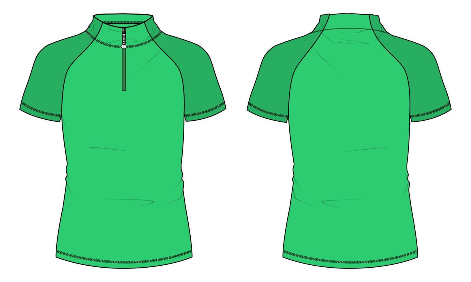 Short sleeve with short zip soccer cycling jersey Technical Flat sketch Vector Illustration template