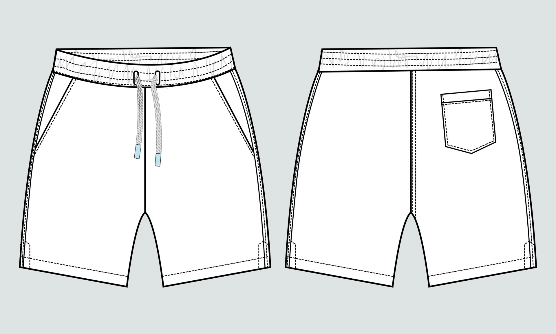 Shorts pant technical fashion flat sketch vector illustration