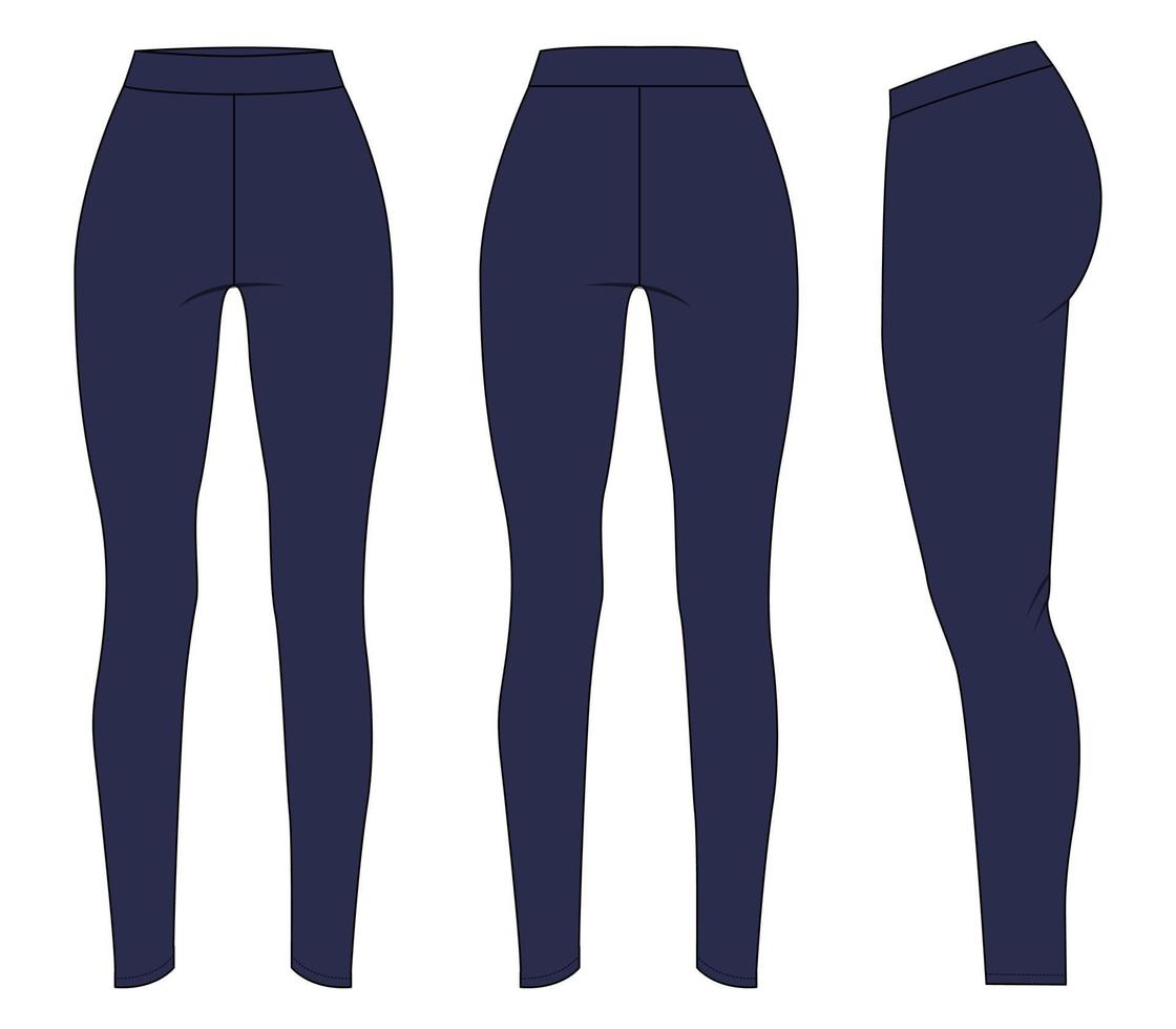 Slim fit Leggings technical Fashion flat sketch vector illustration navy color template for ladies