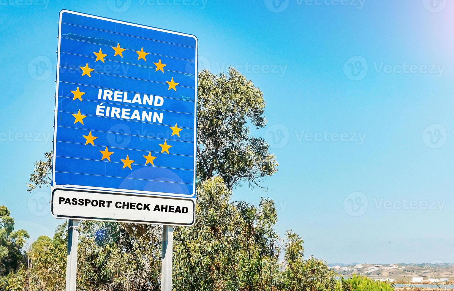 Hard border from Northern Ireland to Ireland concept post-Brexit with passport checks photo