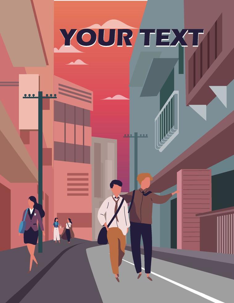 city life poster colored contemporary vector