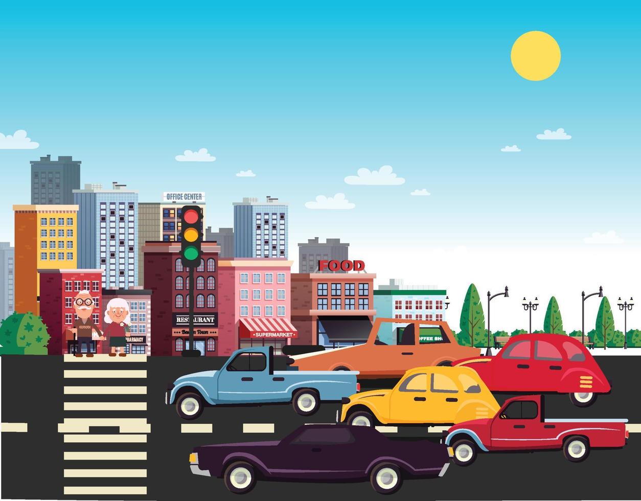 traffic background pedestrian car icons vector