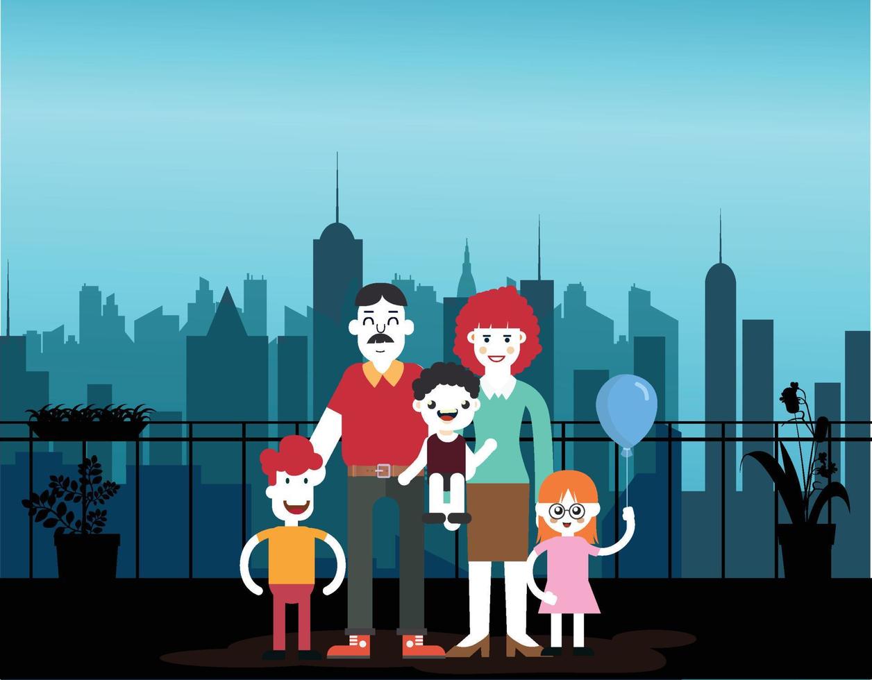 Happy family standing on the balcony vector