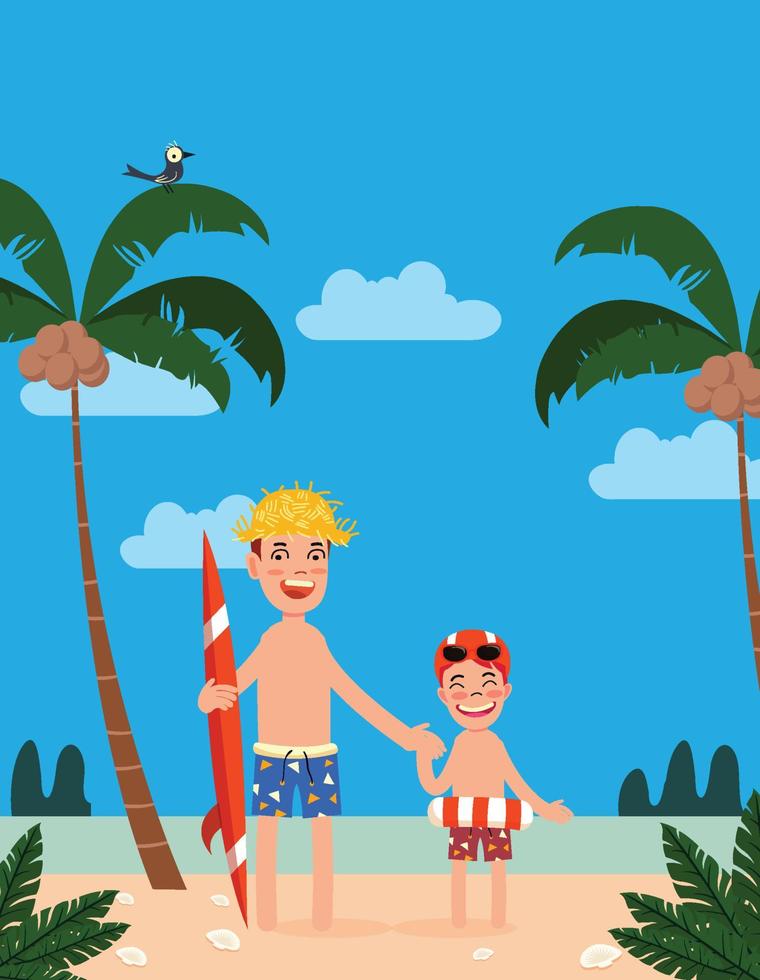 Father with son at the beach vector