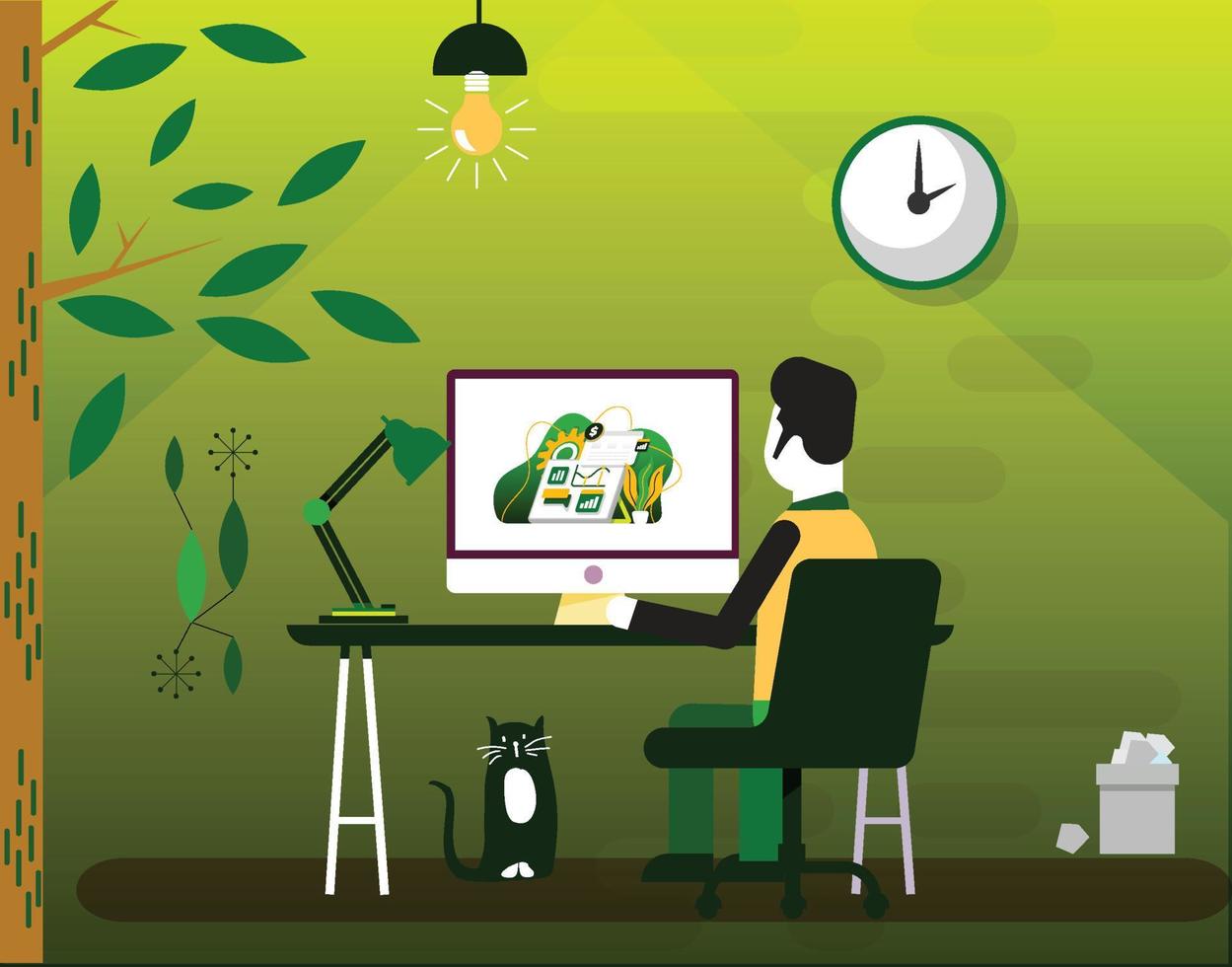 Man using computer to design icons vector