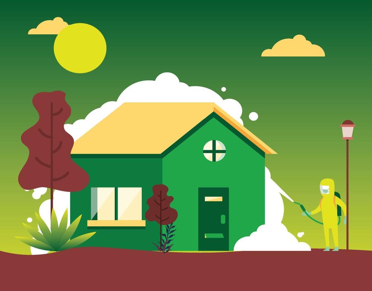 man disinfecting house icon vector