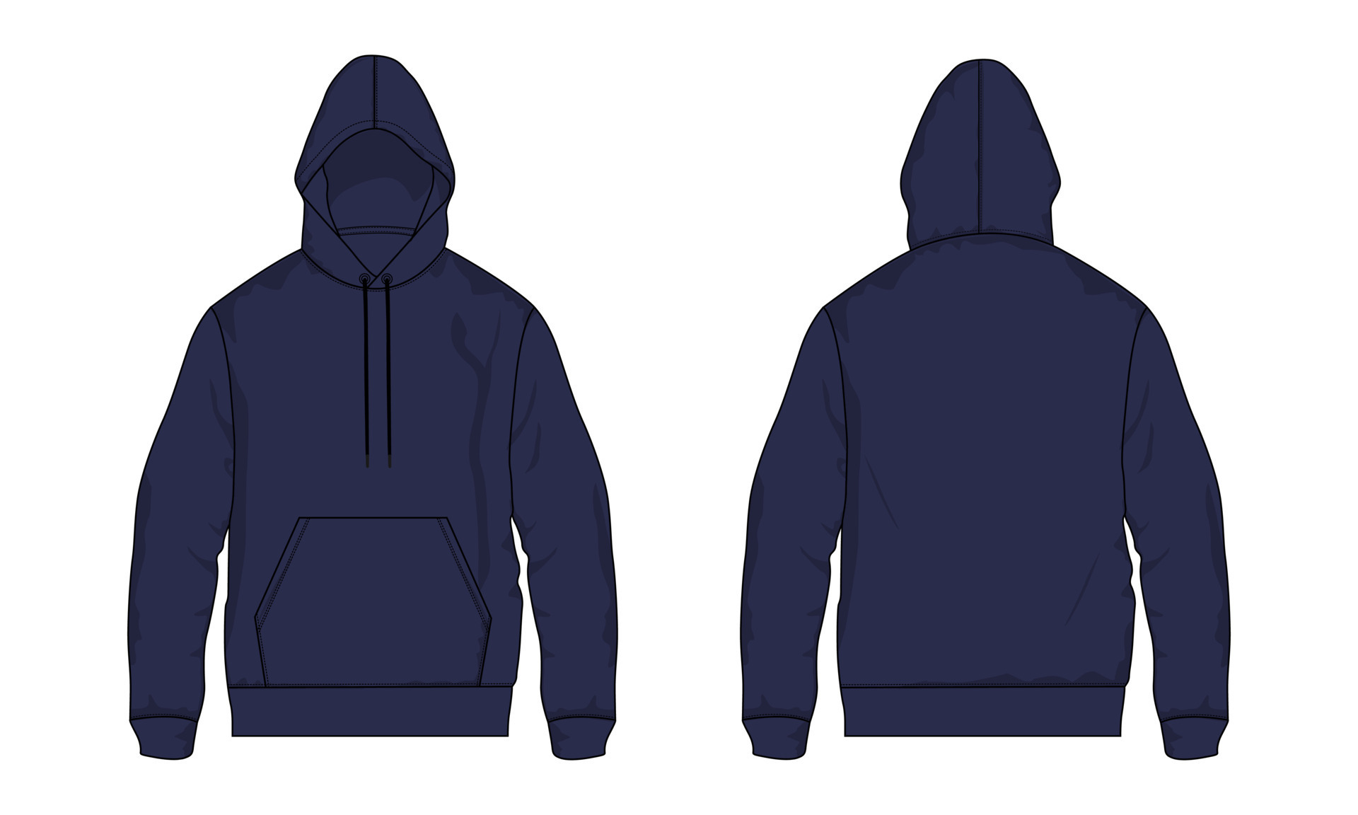 Long sleeve hoodie Vector illustration Navy color Template front and ...