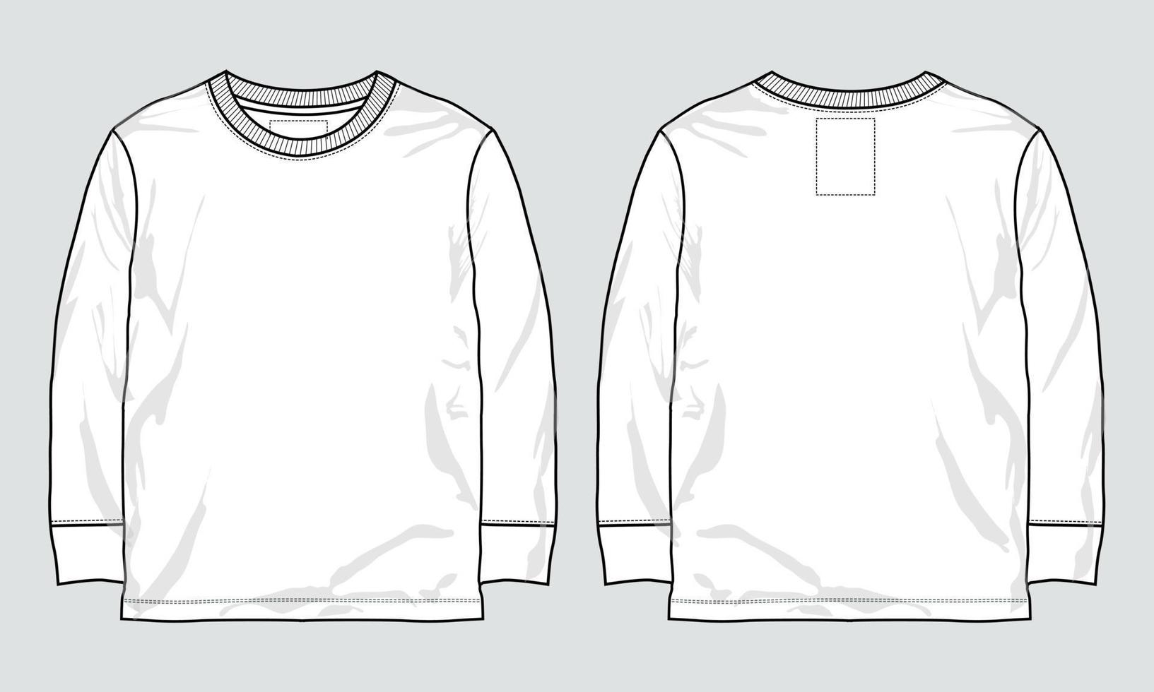 Long sleeve t shirt technical fashion flat sketch vector illustration template